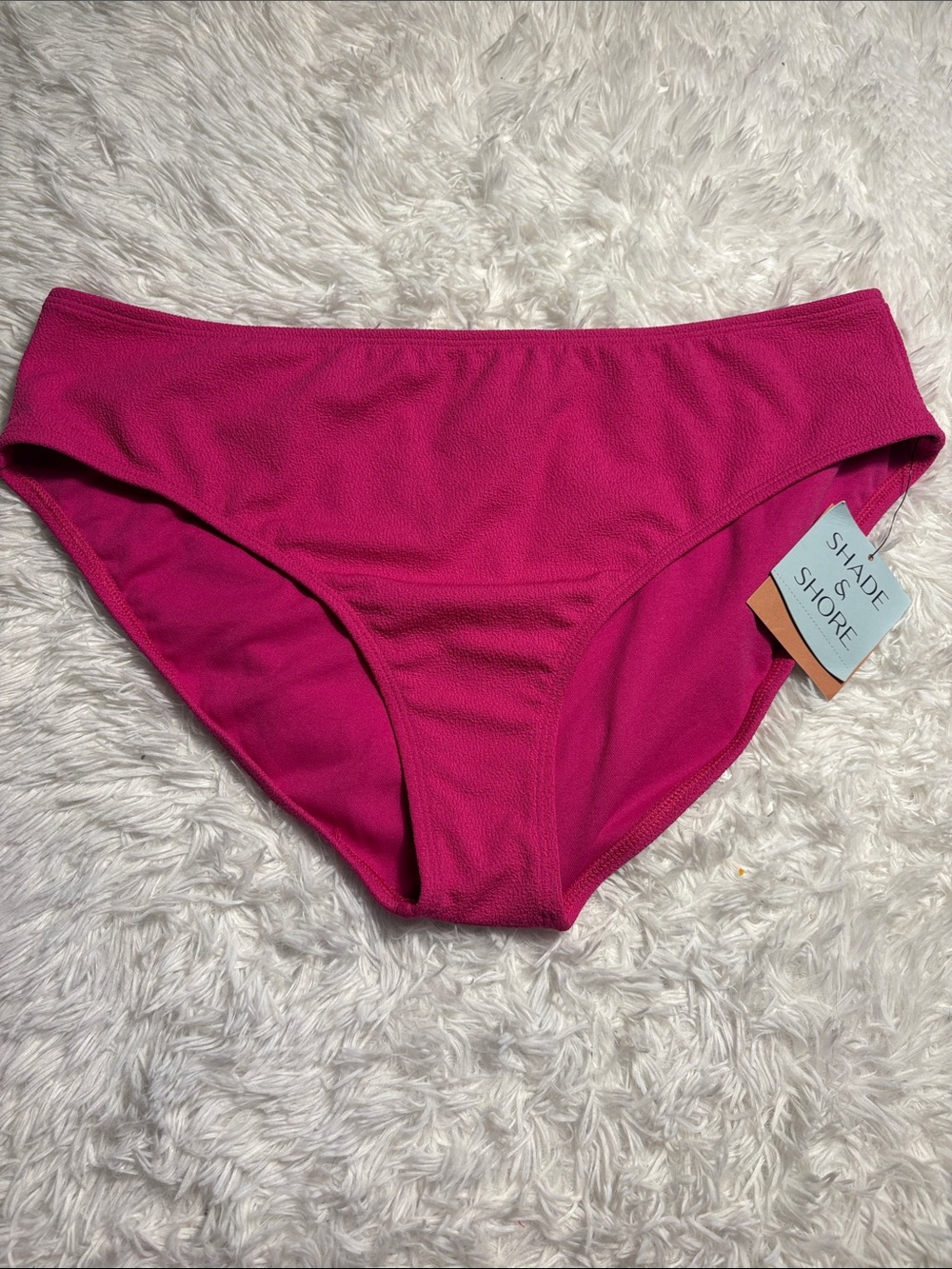 NWT Shade & Shore Pink Textured Mid Rise Medium Seat Coverage Swim Bottoms L